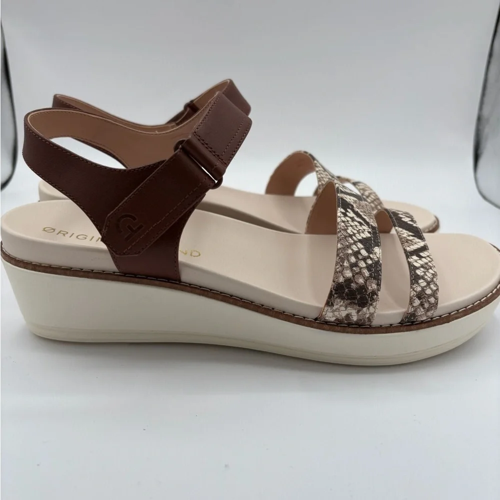 Cole Haan OG Peyton Flatform Pecan Leather Sandal Snake Print Size 10B